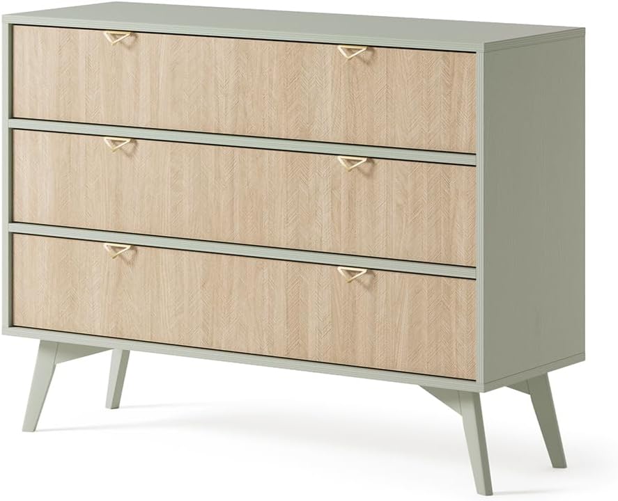 Lomadox Kommode Schubkastenkommode in grün, Front mit Fischgrätenmuster, 106cm breit, 3 Schubladen
