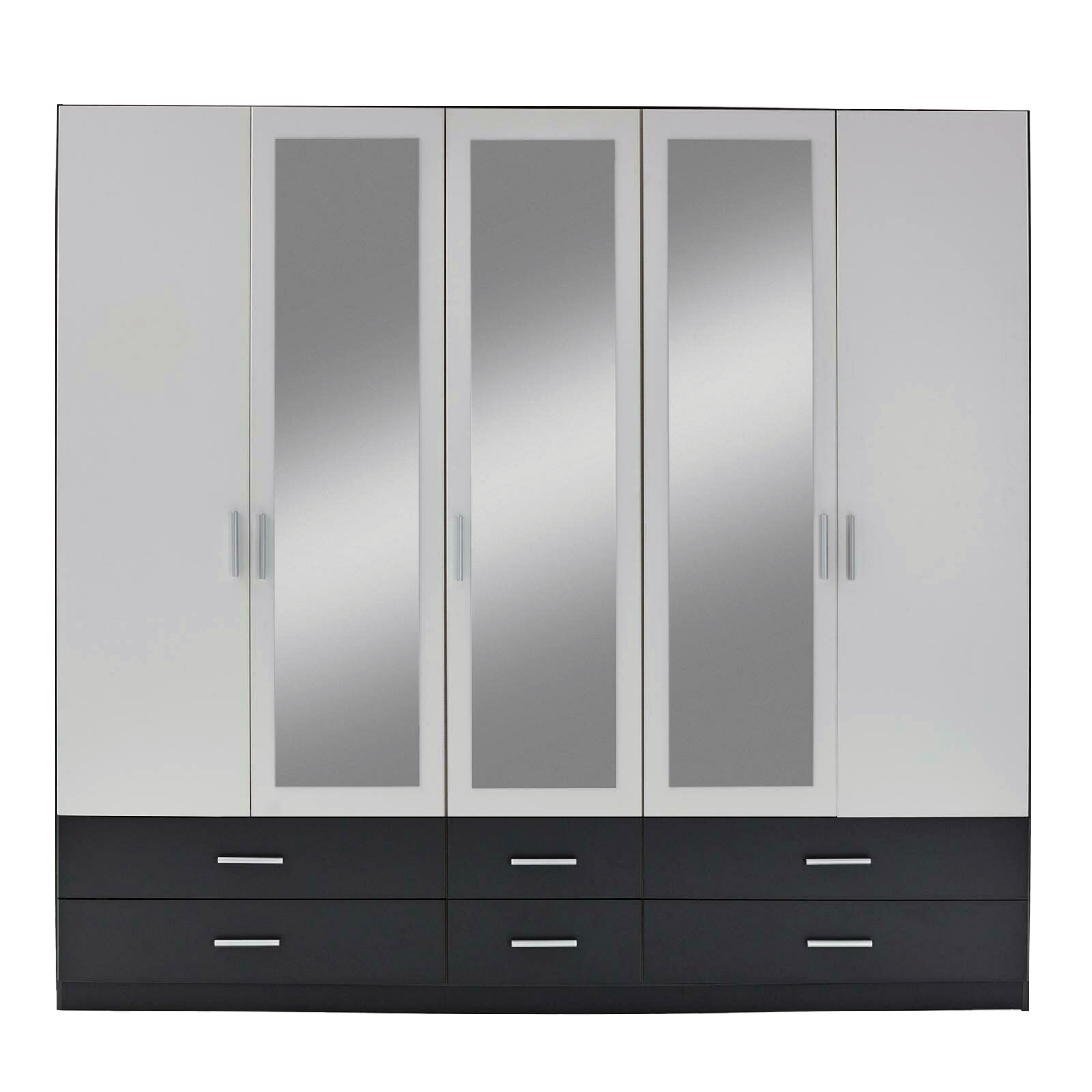 Kombi-Drehtürenschrank - alpinweiß-grau metallic - 226 cm