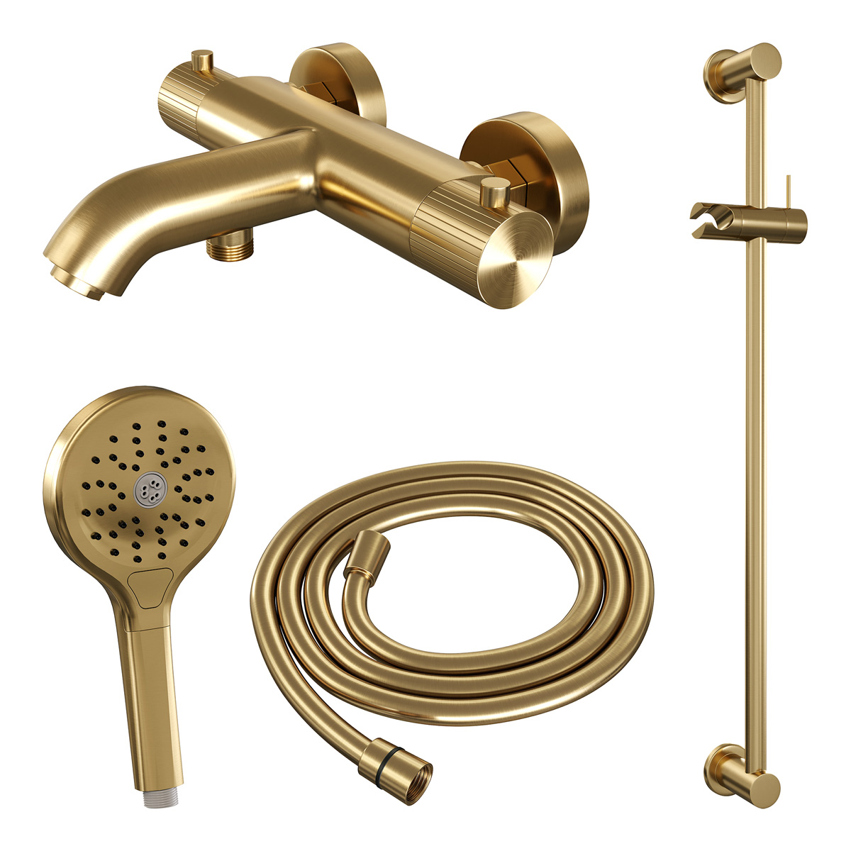 Brauer Stripe thermostatische badkraan met glijstang en 3 standen handdouche messing geborsteld PVD