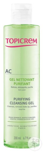 Topicrem AC Gel Nettoyant Purifiant Peaux Sensibles Mixtes À Grasses Flacon Pompe 200ml
