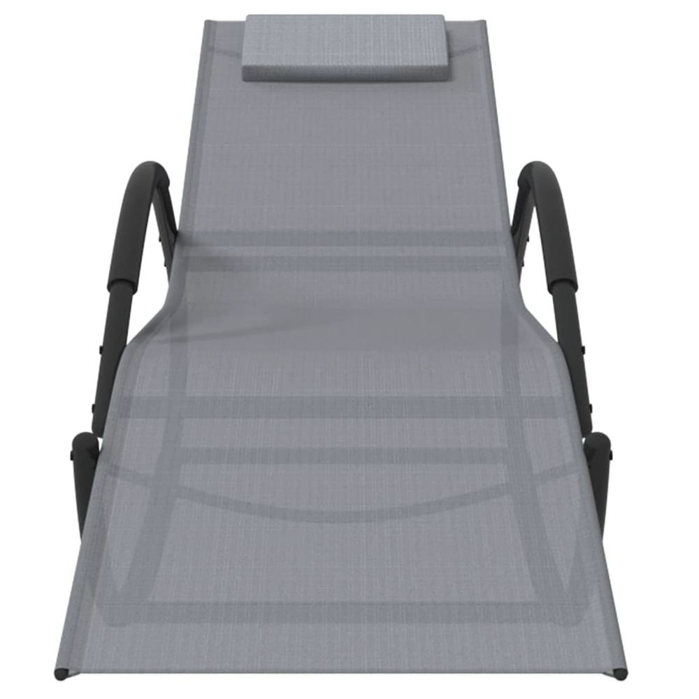 Lot de deux chaises longues à bascule acier et textilène gris
