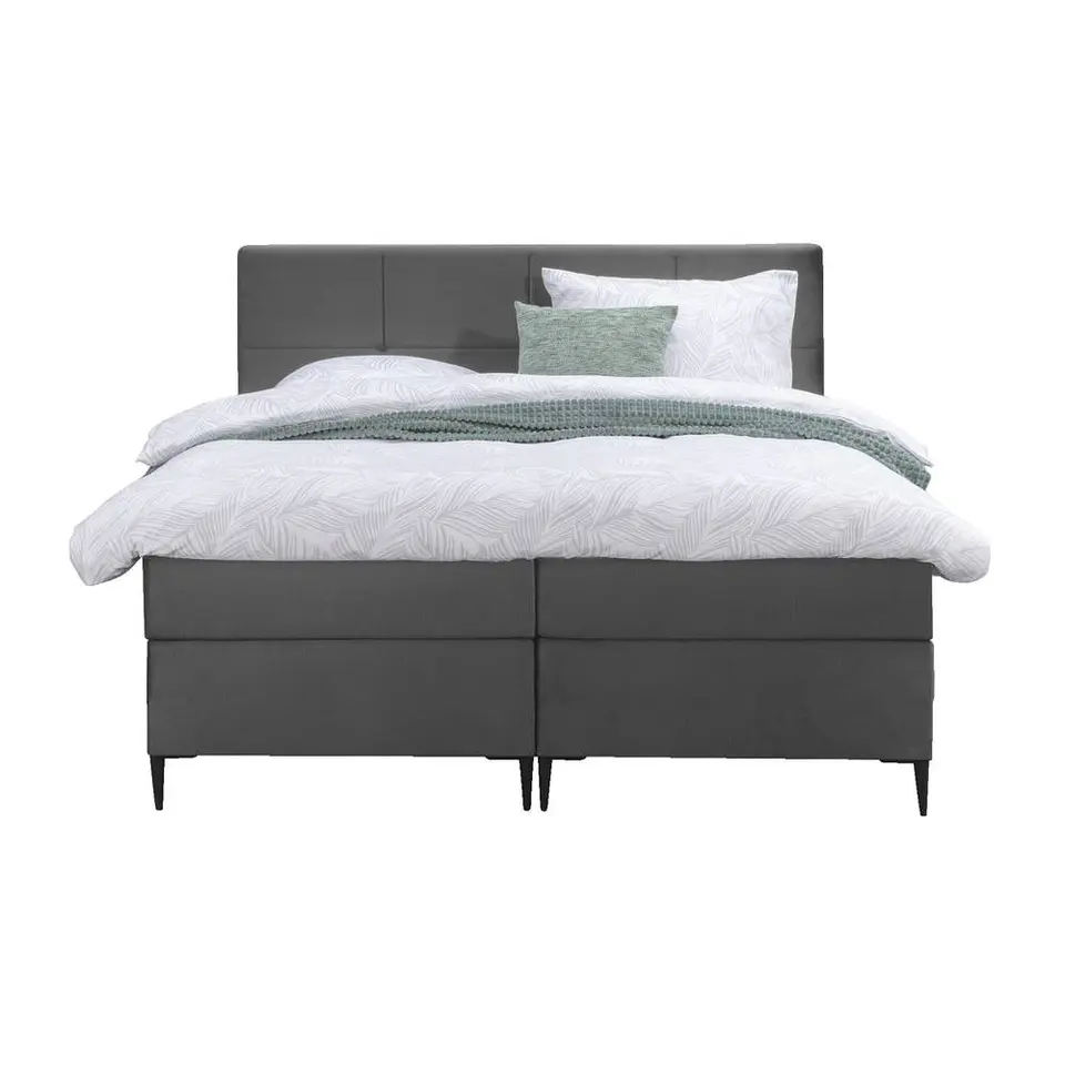 Boxspring Liv geblokt - grijs - 180x200 cm - slanke poot