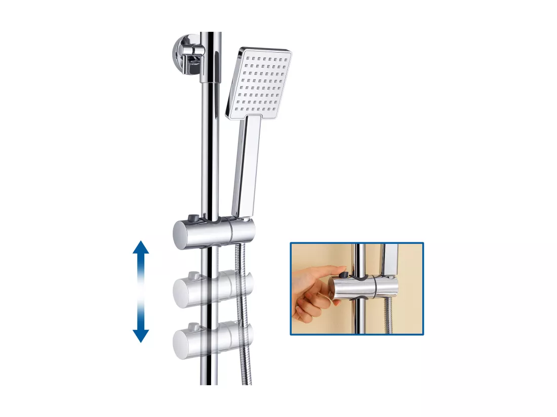 AURALUM MAX Colonne de Douche Mécanique,Hauteur Réglable 90-1240mm Colonne de Douche Mecanique Kit Set de Douche en Laiton Chromé Solide