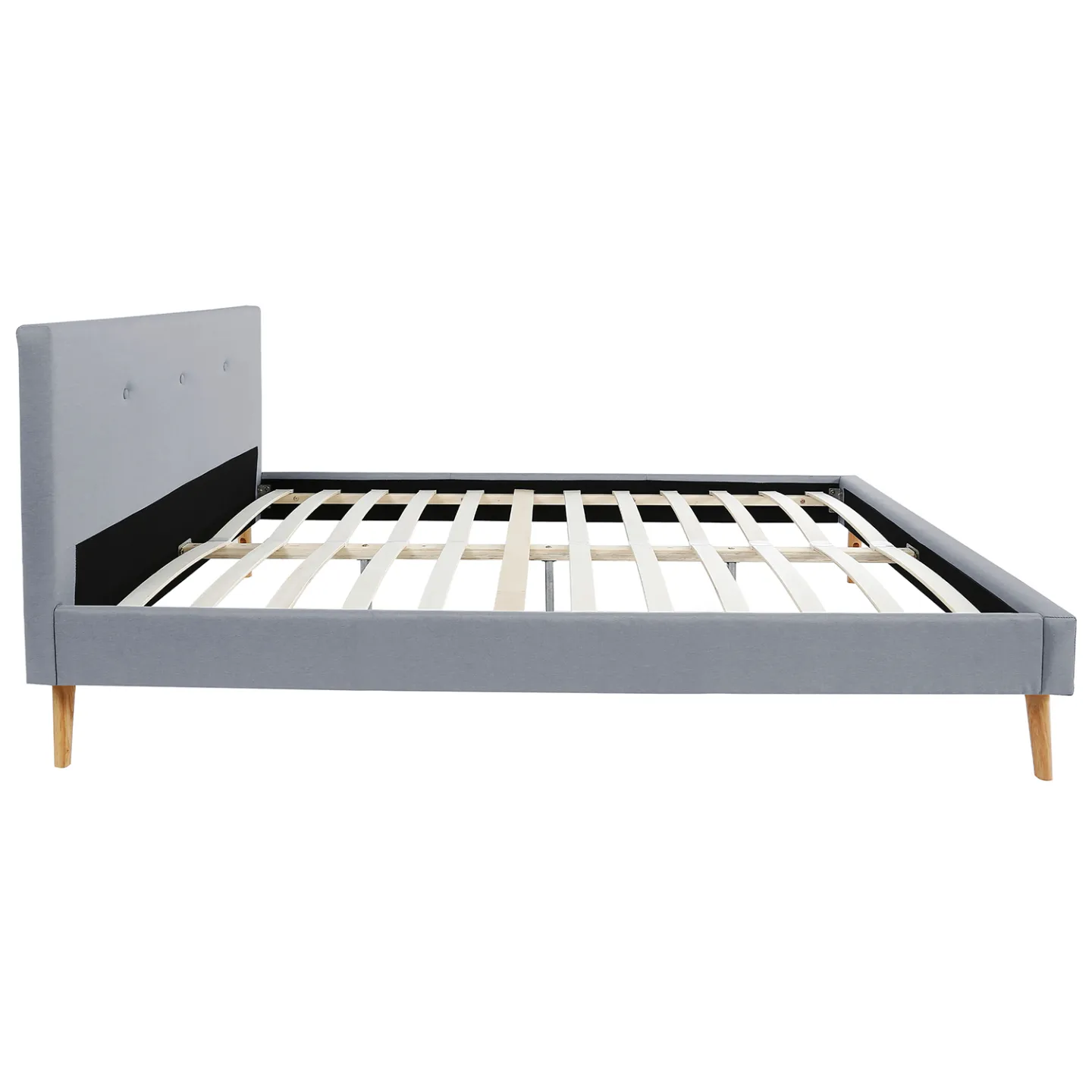 Lit double scandinave OSLO avec tête de lit et sommier 140 x 190 cm tissu gris clair