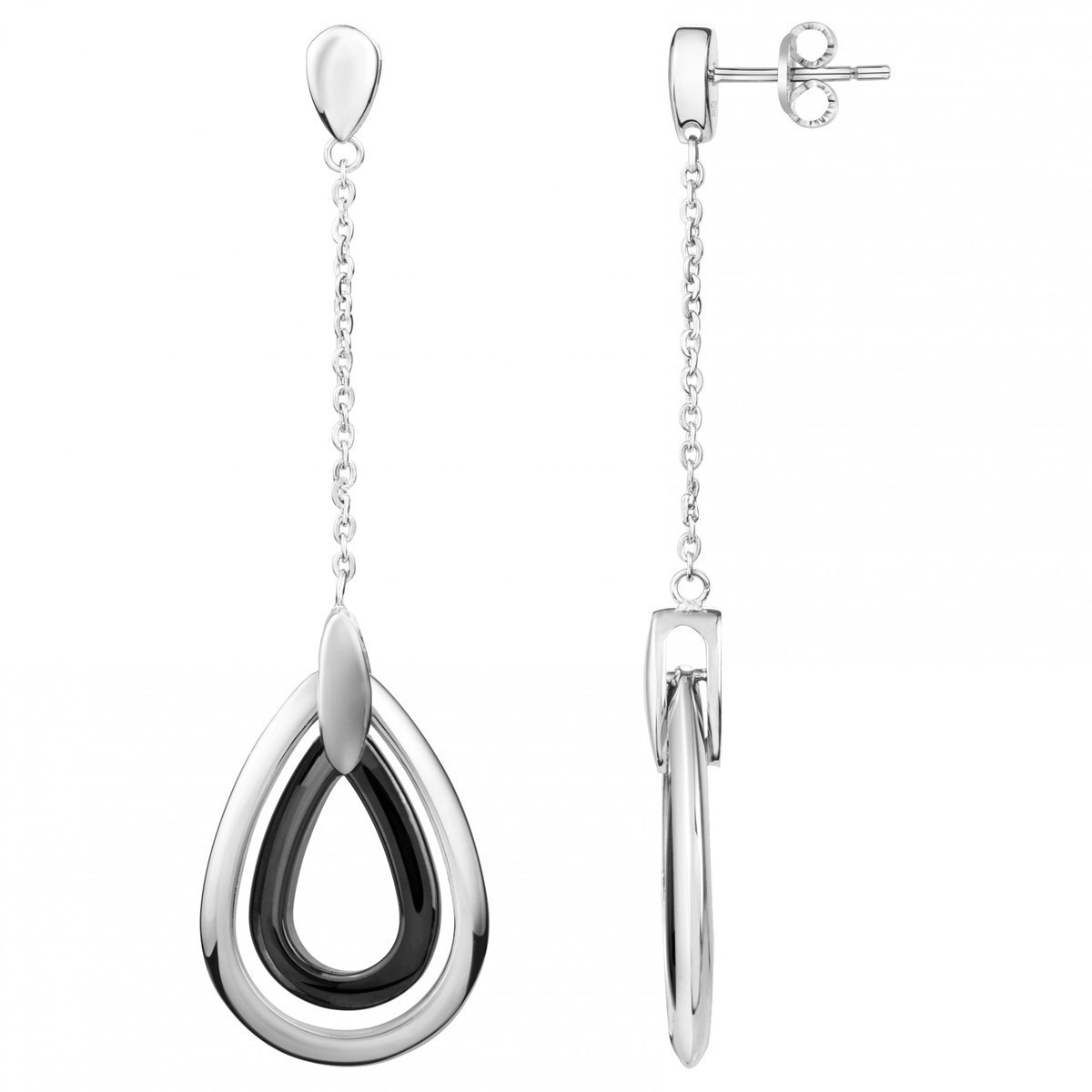 Boucles d'oreilles pendantes en Acier 316L et céramique - blanc brillant