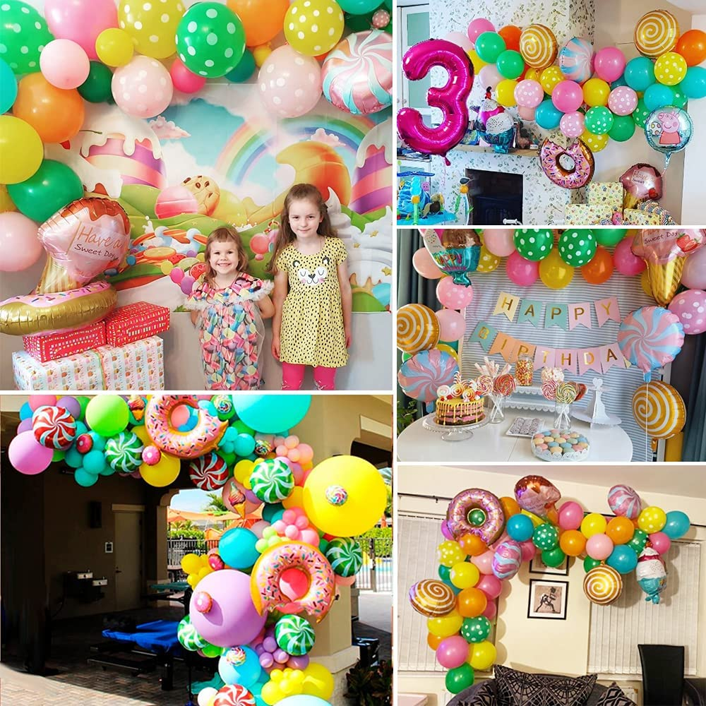 (90-tlg. Set) Happy Birthday Girlande Süssigkeiten Party Deko   Latex- und Folienballons / Kuchenstecker / Haut Sticker - Rosa / Grün