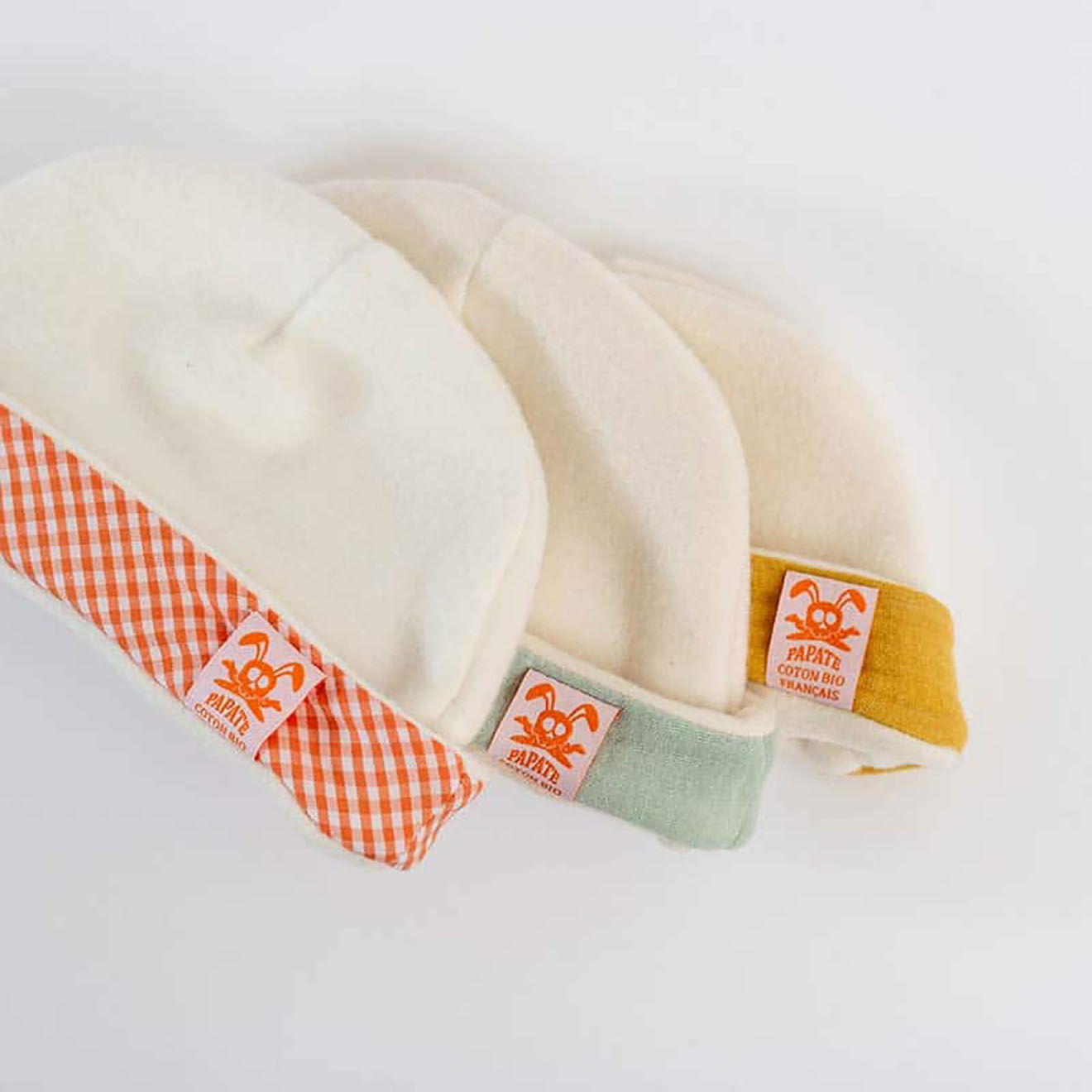 Papate Bonnet de Naissance en Coton Bio blanc/vichy - 20x12 cm