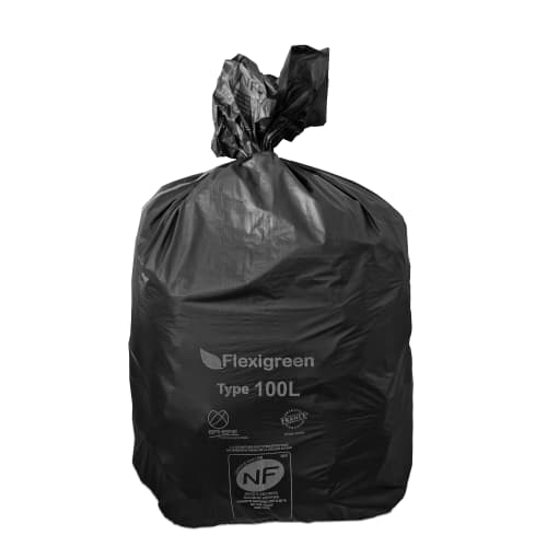 Sacs poubelle 100L flexigreen NFE  noir 30µ lien classique Jet'Sac