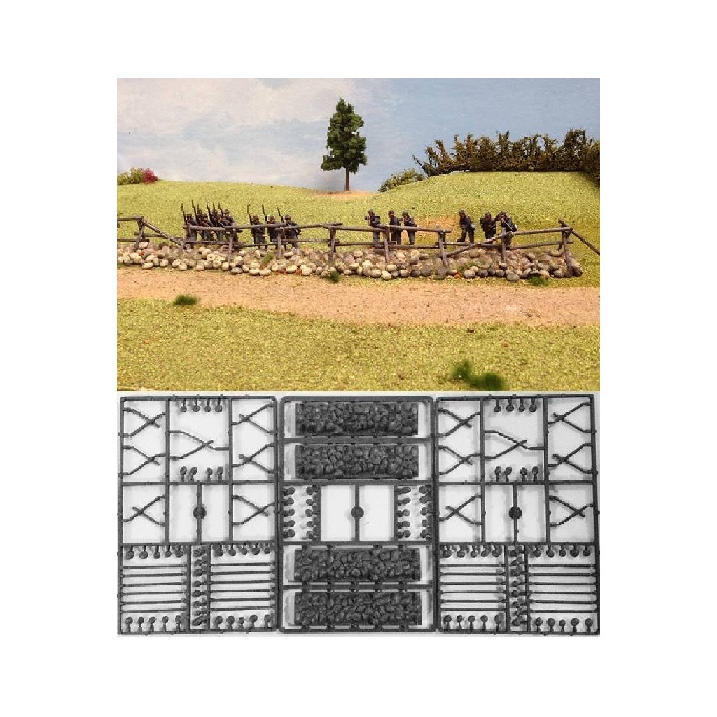 Cross & Rail Fencing with Stone Bases