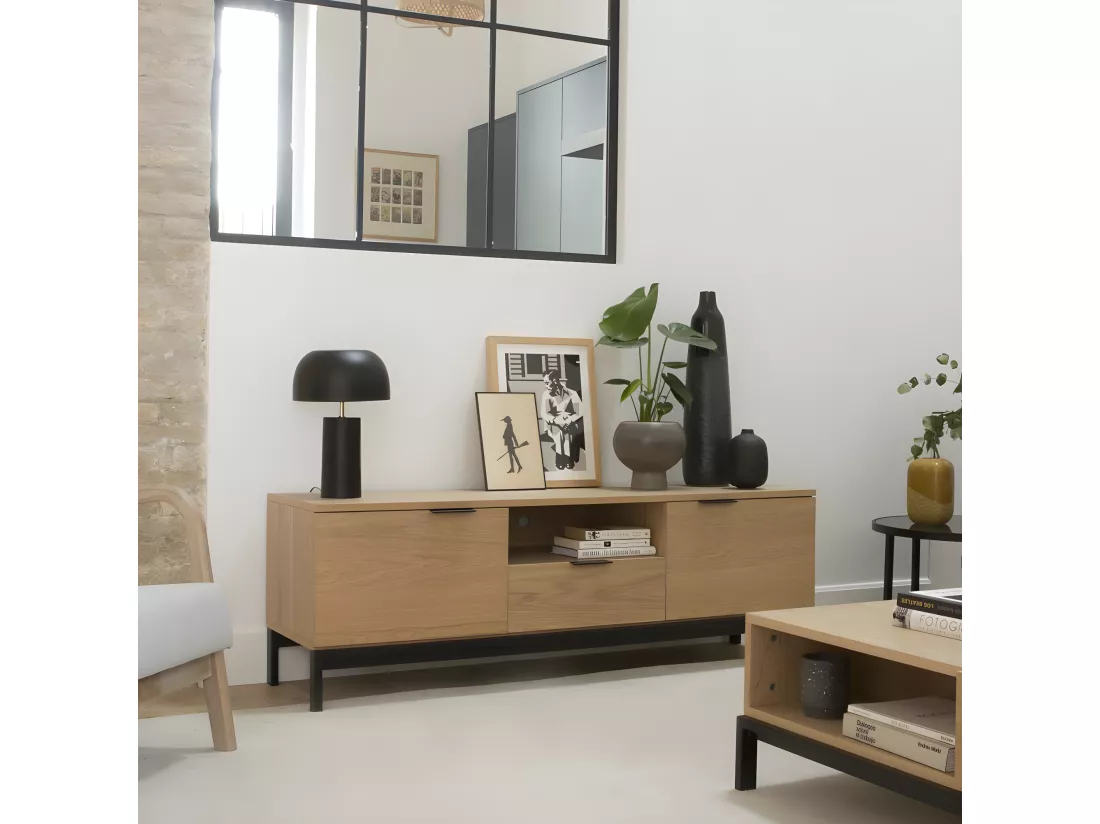 Meuble tv effet bois naturel 150x50