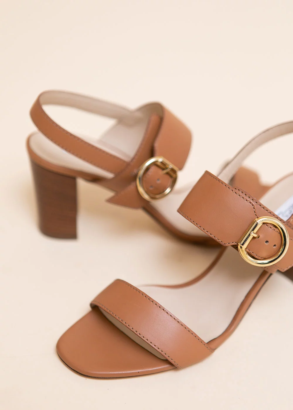 SANDALE NOLLET CUIR CAMEL