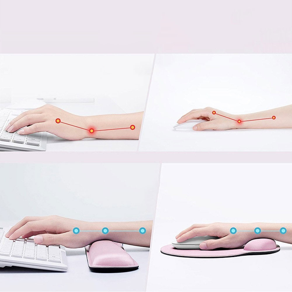 (3-tlg. Set) Ergonomische Mausmatte und Tastatur Handballenauflage für Arbeiten am Computer - Rosa