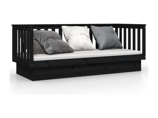 Lit de jour sans matelas noir 75x190 cm bois de pin massif