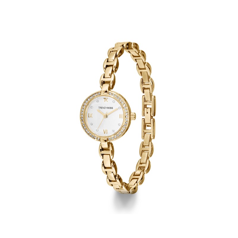 Montre femme analogique Trendy Kiss - Bracelet métal - Boitier empierré - Angèle