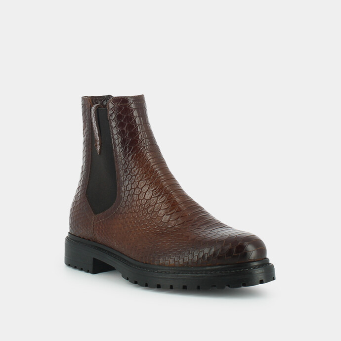 Bottines plates  en reptile cognac