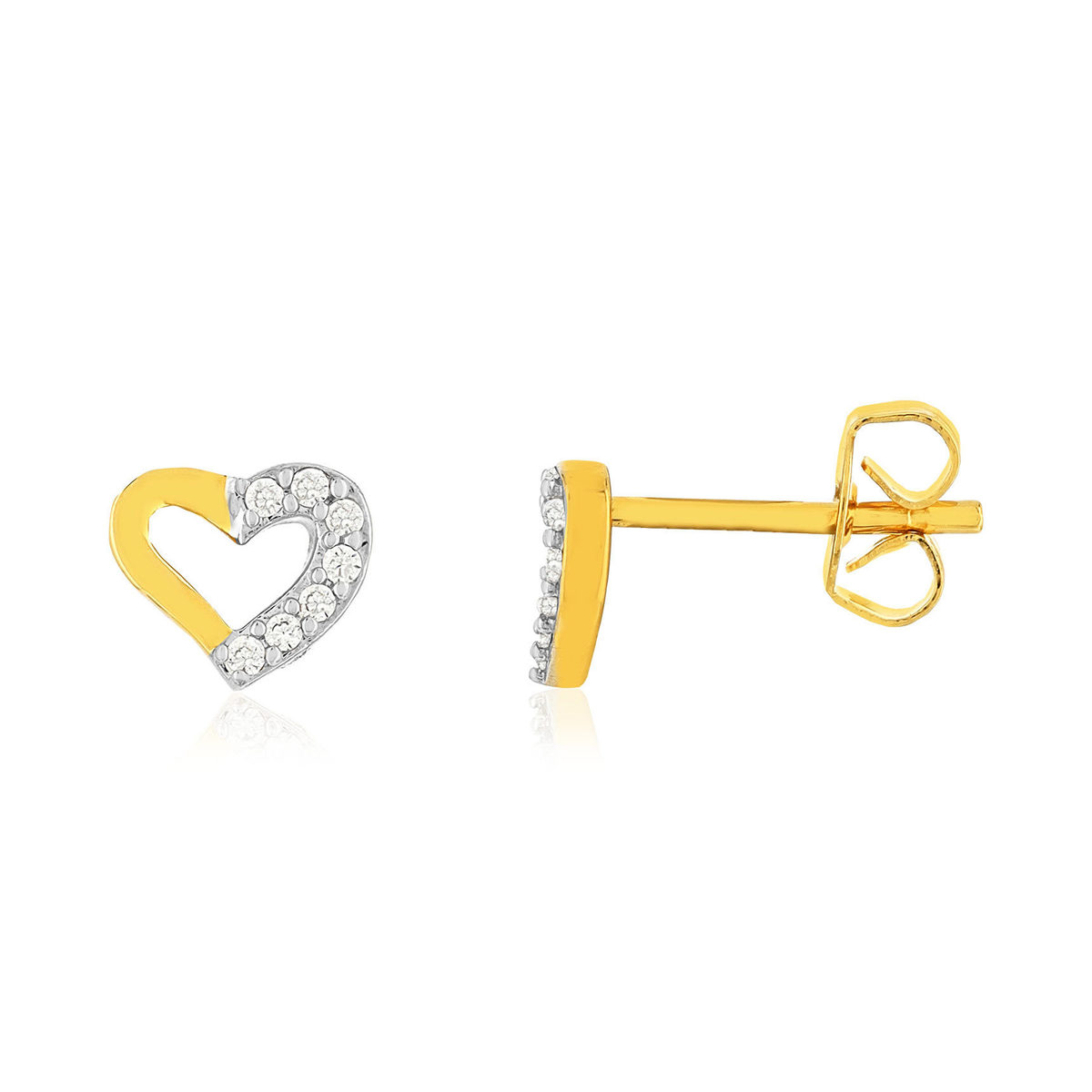 Boucles d'oreilles plaqué or jaune, zirconias, motif coeur.