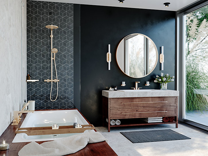 Colonne de douche thermostatique avec pommeau + douchette 1 jet + flexible + barre réglable, bronze brossé, Hansgrohe Select S240 PowderRain