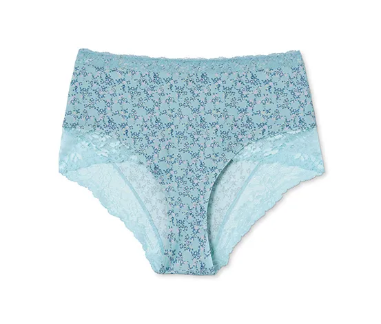 Highwaist-Panty, türkis mit floralem Alloverprint