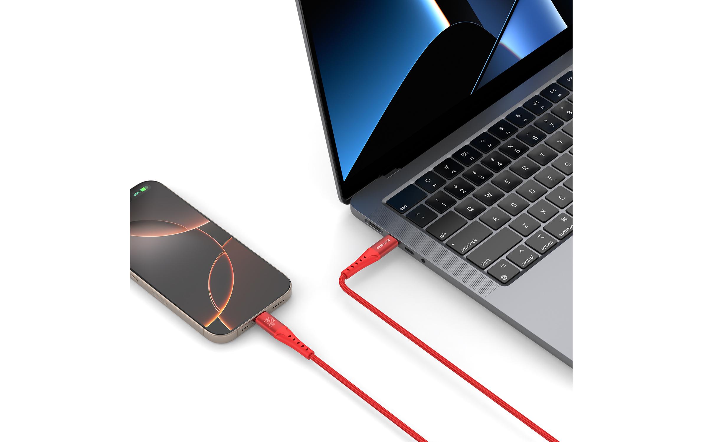 USB 2.0-Kabel Data and charging cable USB C - USB C 1.5 mUSB-C auf USB-C Kabel PrimeCord 60W 1.5m Rot