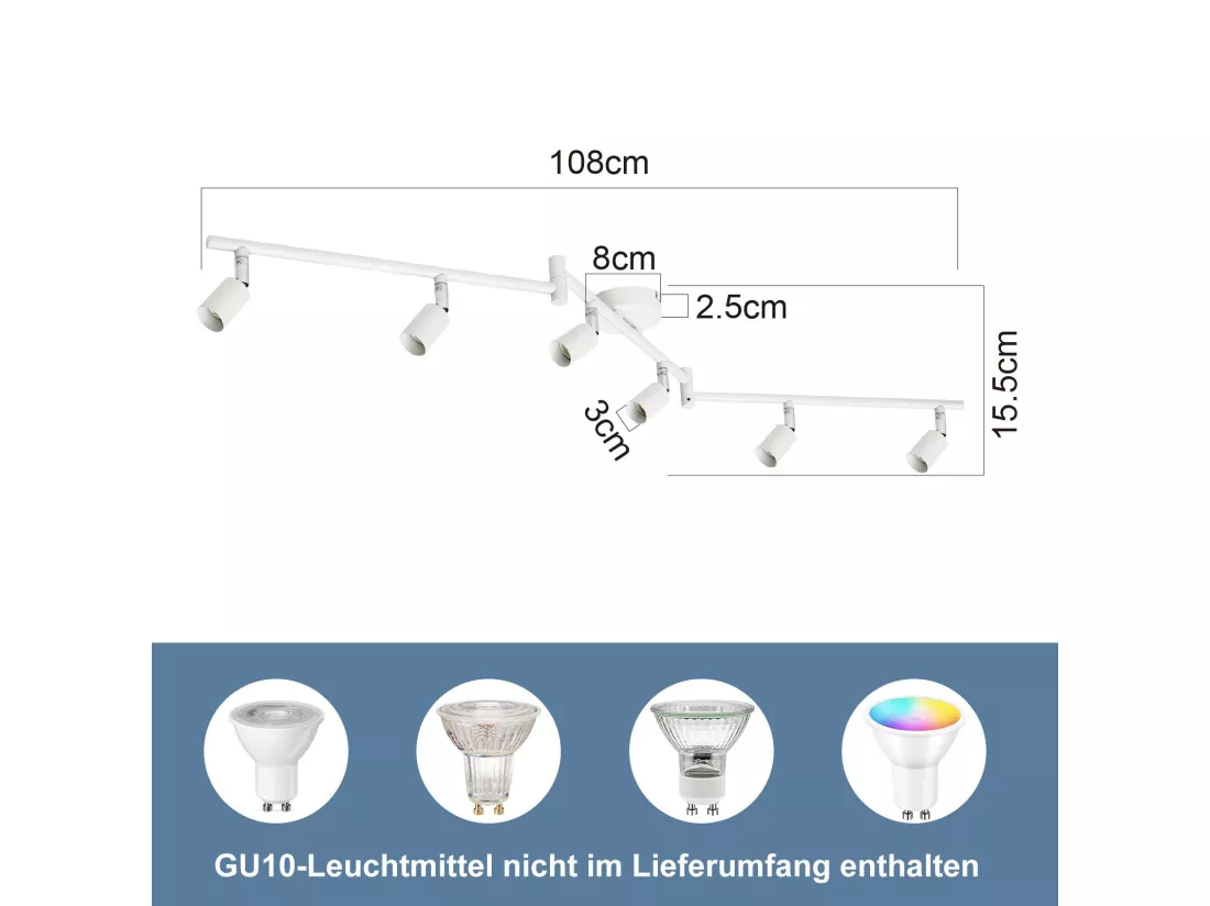 NETTLIFE Plafonnier LED 6 spots GU10 - Spot de Plafond Lampe de Plafond Moderne Intérieur Blanc pour Salon Salle de Bain Cuisine Bureau