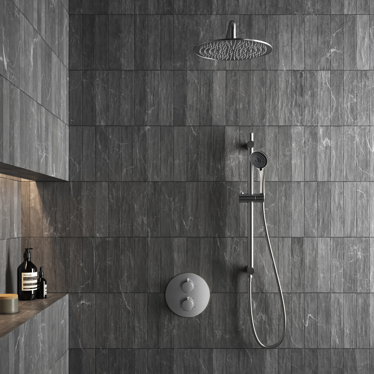 Saniclear Exclusive inbouw regendouche 30cm rond met wandarm, 3 standen handdouche en glijstang RVS