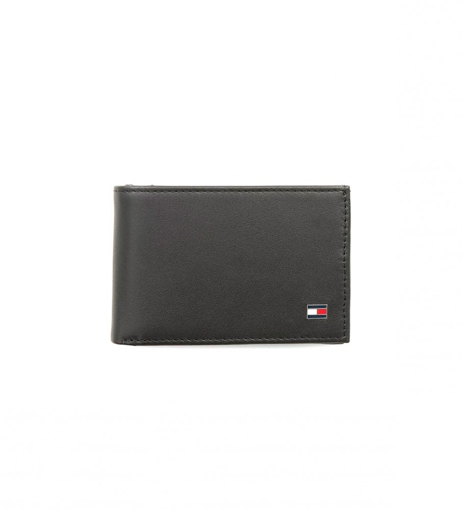 Carteira pequena de couro preto Tommy Hilfiger