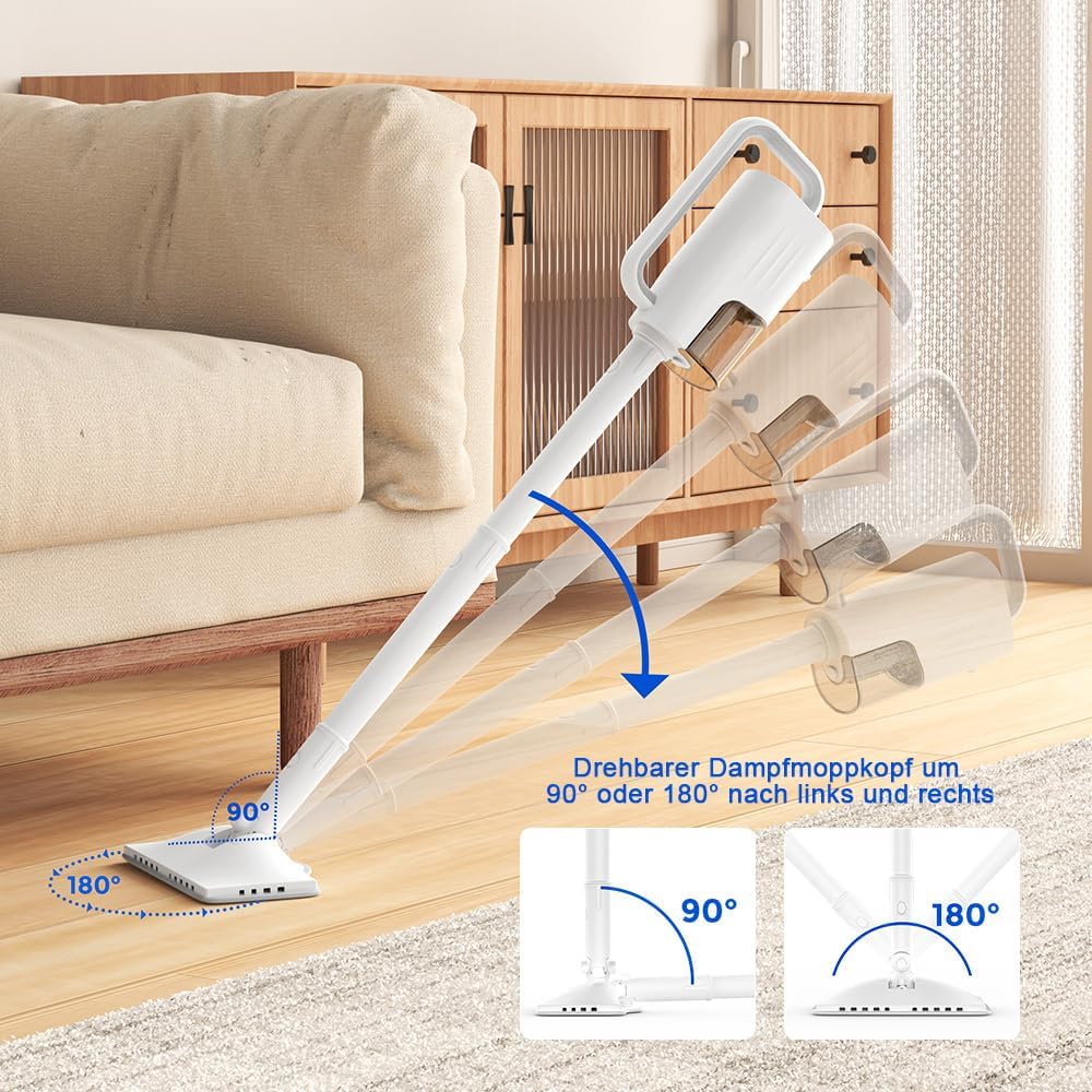 Dampfreiniger Upright, Aufheizzeit: 15 s, Handgerät mit abnehmbarem Reiniger, 2 Dampfstufen, Zubehörteile und Mikrofaserpads, Ideal für Alle Böden, Teppiche