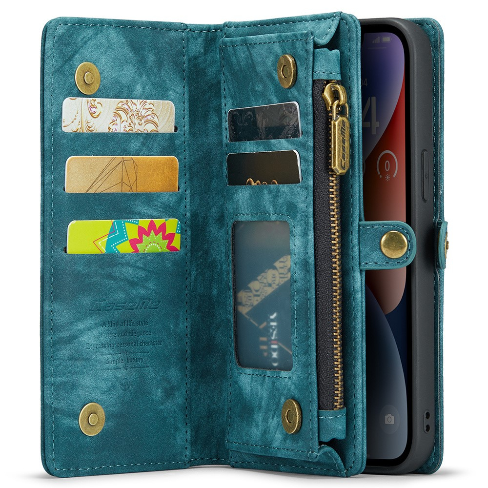 iPhone 15 Pro 2in1 Leder Tasche   Magnet Hardcase Karten Etui - Blau