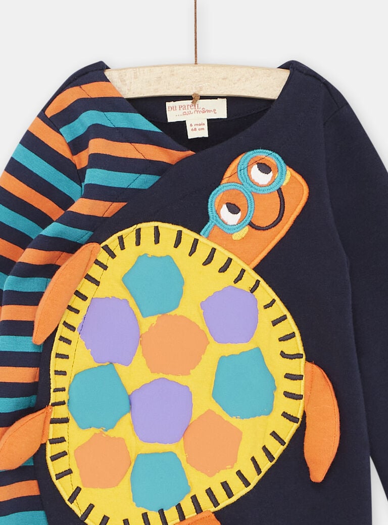 Grenouillère bleu foncé à patch tortue bébé garçon