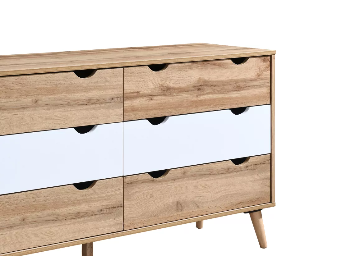 Commode 6 tiroirs - Coloris : Naturel et blanc - LURVIA