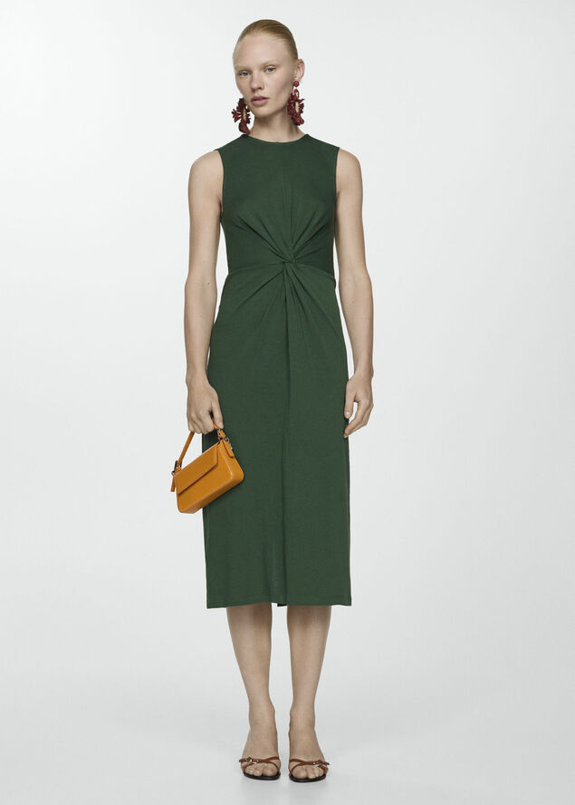 MANGO Midi-dress with draped detail Green