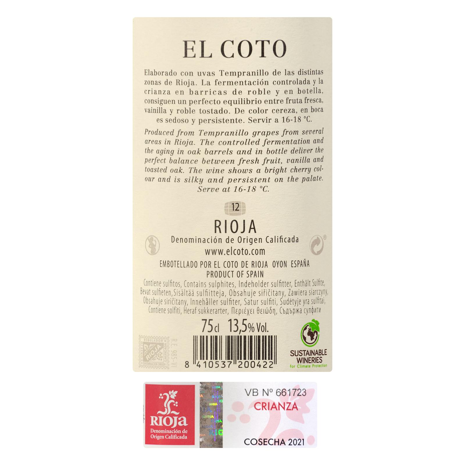 Vin rouge DO Rioja El Coto Crianza