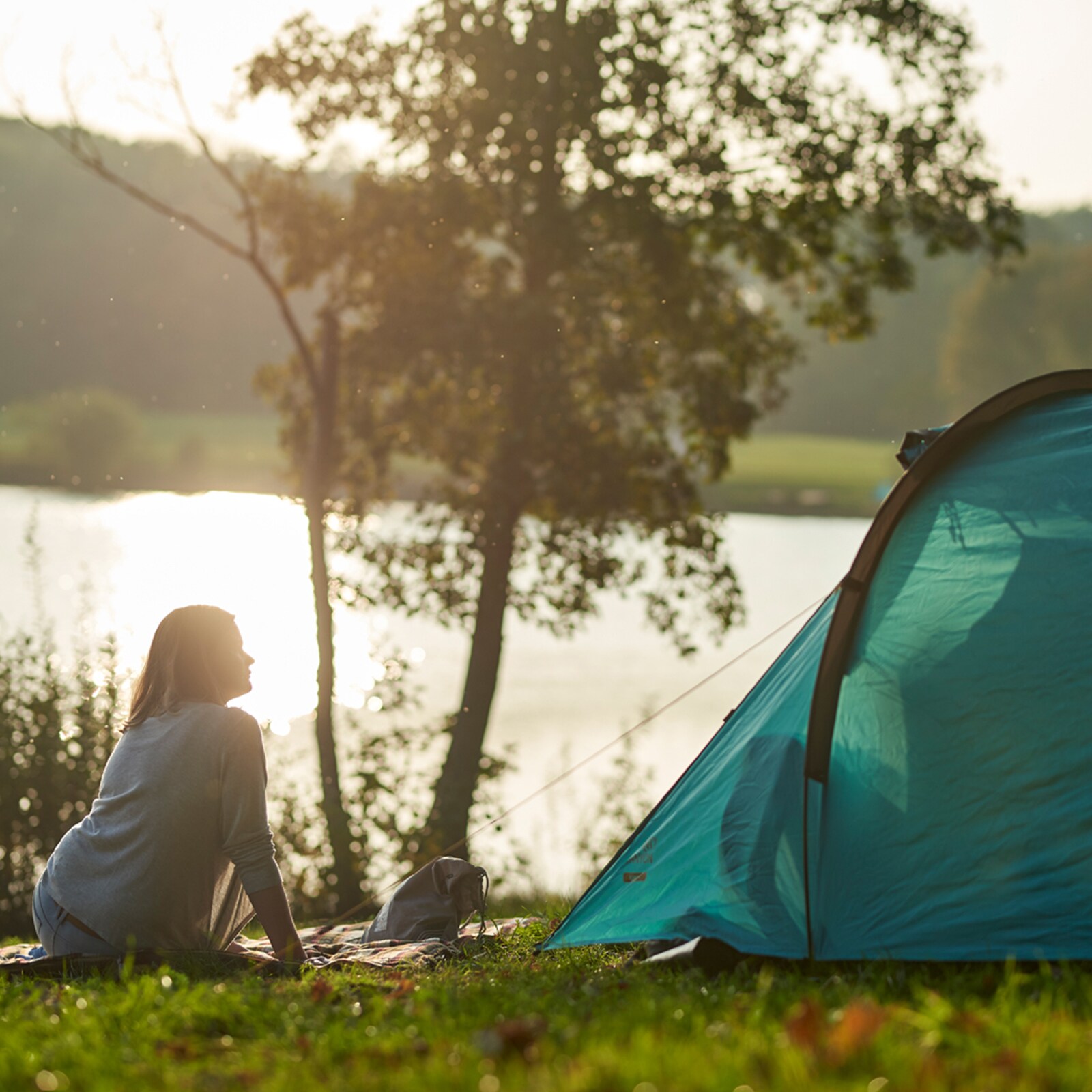 GRAND CANYON Tunelzelt Robson 2 Personen Zelt Familien Camping Leicht Vorraum Farbe: Blue Grass
