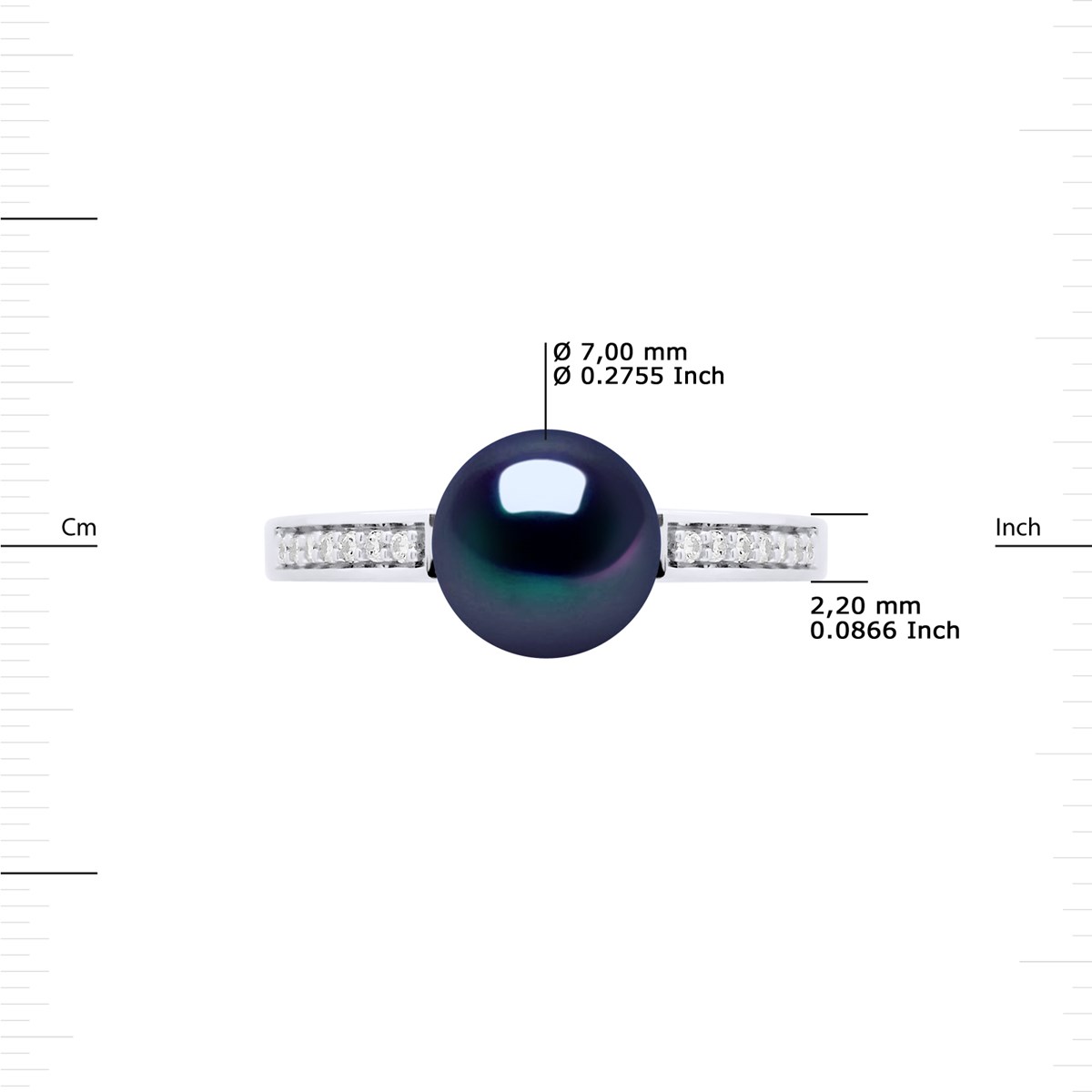 Bague Ajustable Perle d'Eau Douce 7-8 mm Noire et Oxydes de Zirconium Argent 925