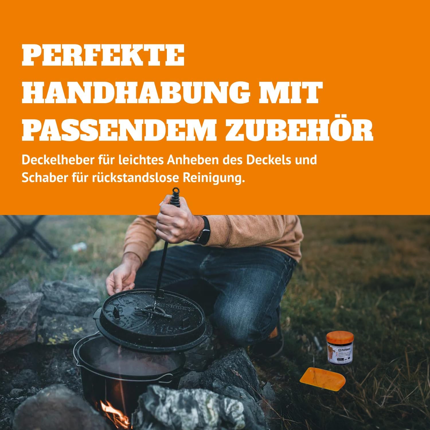 Petromax Feuertopf ft4,5-t Einsteiger-Set - Dutch Oven mit Standfüßen inklusive Deckelheber, Pflegepaste und Untersetzer - für alle Grillarten und offenes Feuer - 4 Liter