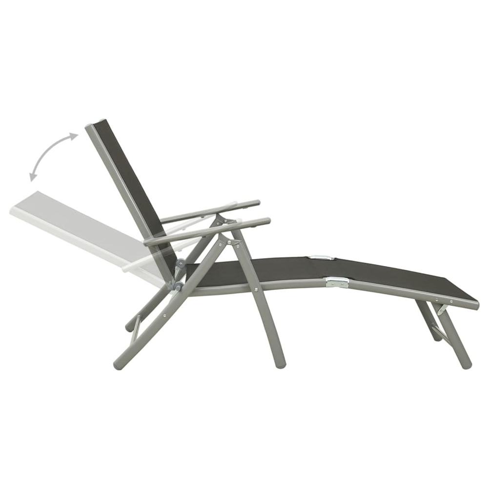 Transat chaise longue bain de soleil lit de jardin terrasse meuble d'extérieur pliable textilène et aluminium noir et argenté