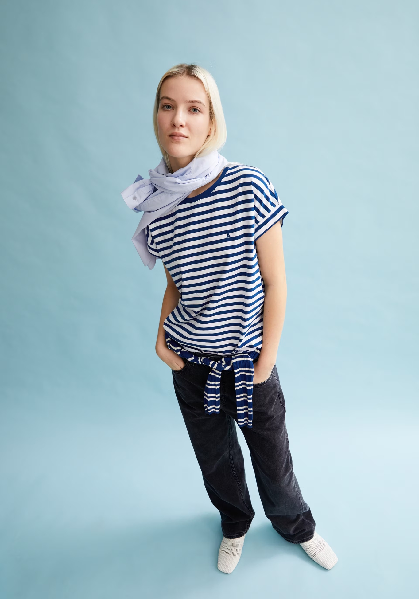 Armedangels T-Shirt Idaara Stripes White-Lapis Blue