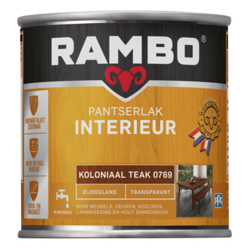 Rambo pantserlak interieur transparant zijdeglans koloniaal teak 250 ml