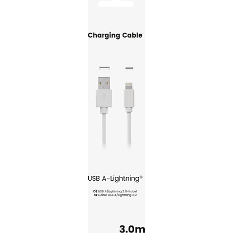 Sinox USB A - Lightning opladningskabel 3 meter - hvid