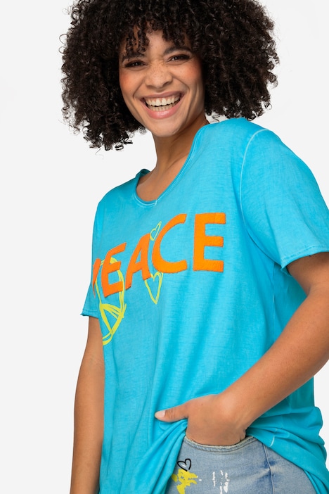 T-Shirt, PEACE Druck, Rundhals, Halbarm
