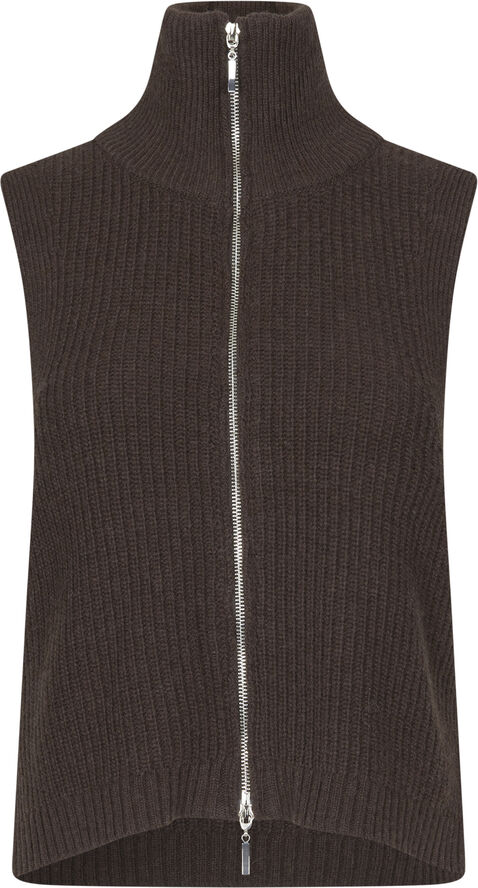 Oval Square Fave Knit Zip Vest Dark oak