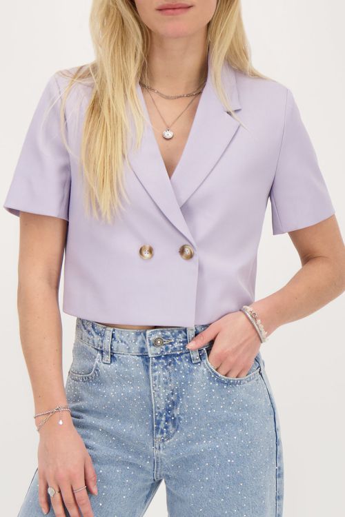 Lila cropped blazer met korte mouw