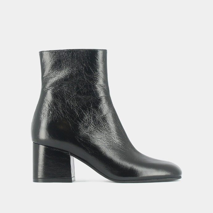 Bottines à talons  en cuir vieilli noir