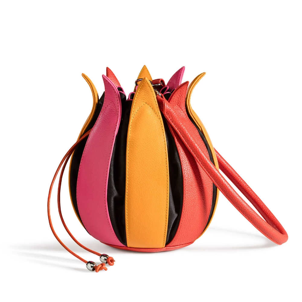 Tulip Structure Leather Pink - Yellow - Orange / Black Canvas