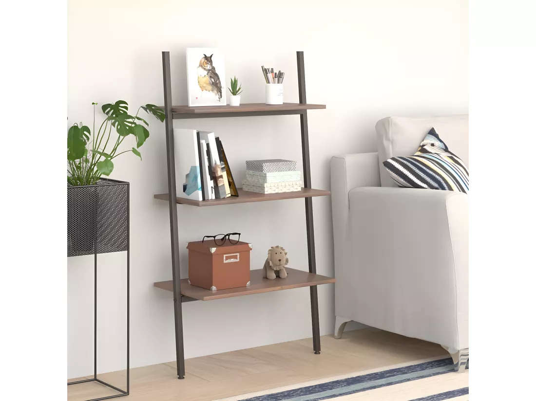 Étagère inclinée à 3 niveaux Marron foncé et noir 64x34x116 cm
