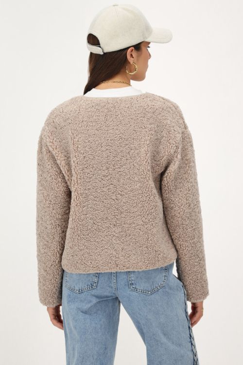Beige teddy jas met knopen