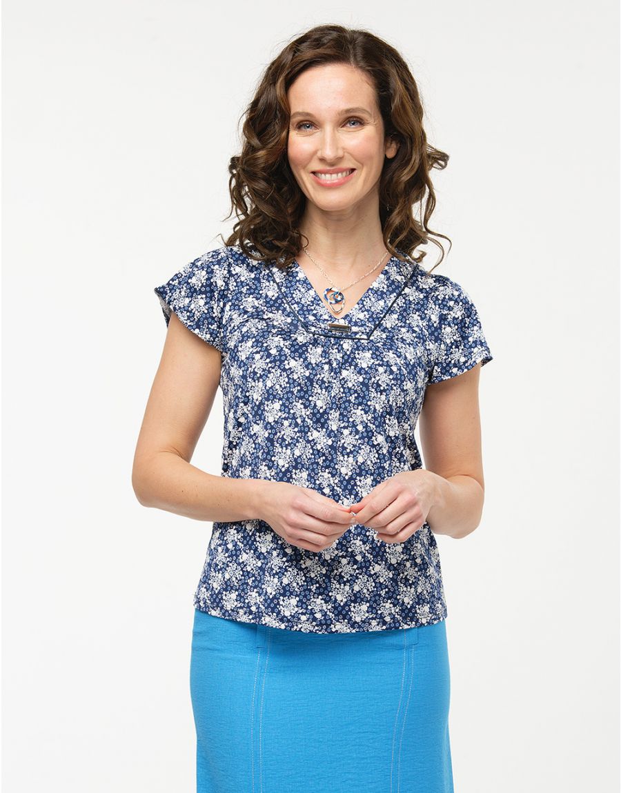 Top bleu fleuri