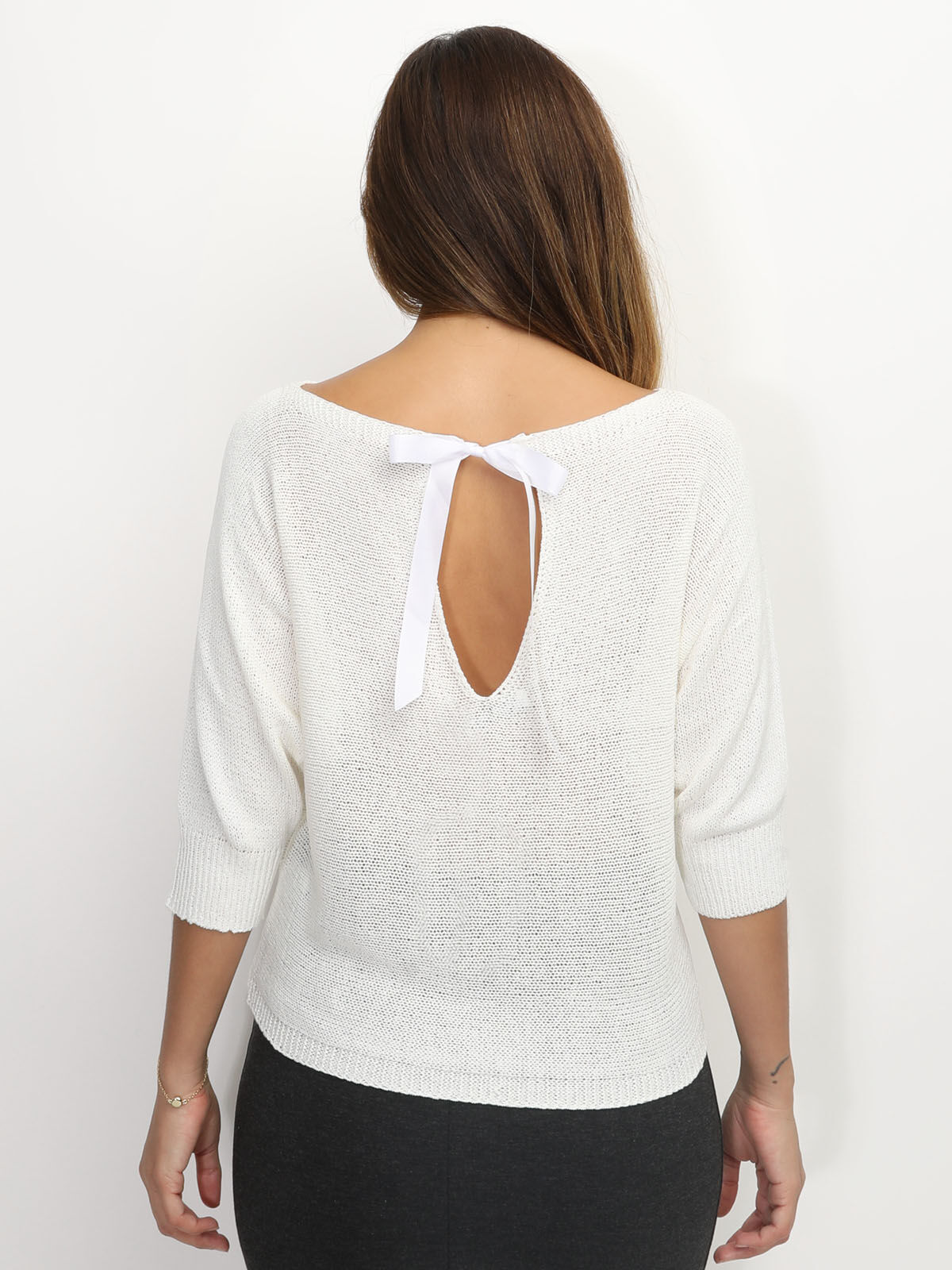 Pull chauve-souris à ruban- Blanc