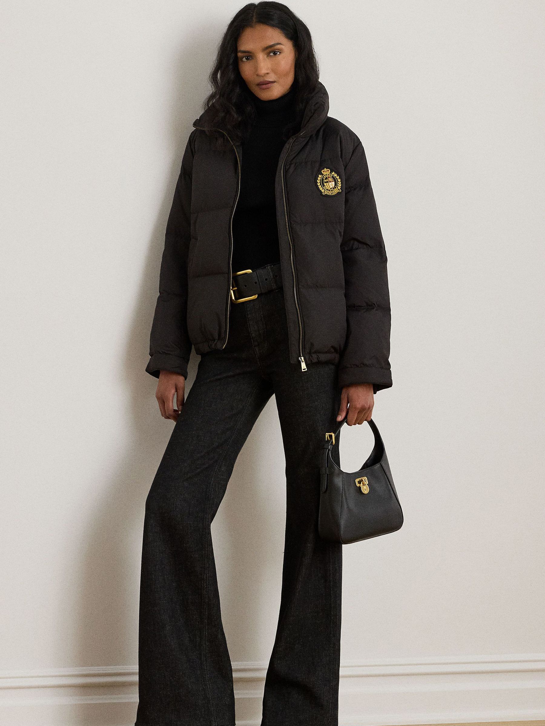 Lauren Ralph Lauren Crest Patch Quilted Funnel Neck Down Coat