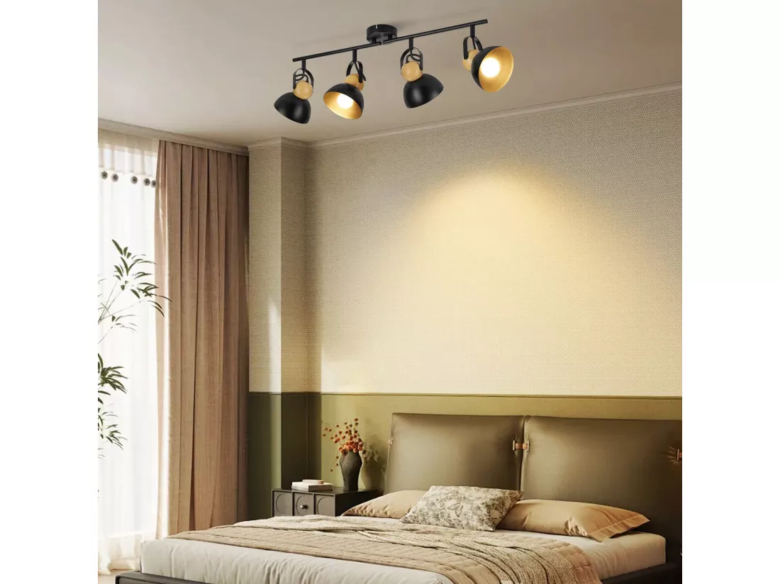 NETTLIFE Spot de plafond vintage noir E27 orientable 350° lampe de couloir rétro métal industriel 4 flammes